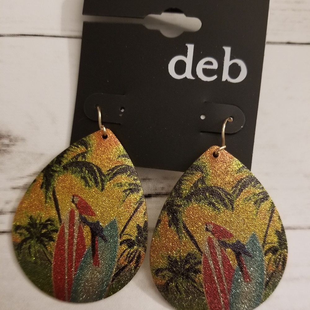Tropical glitter teardrop earrings nwt palm tree